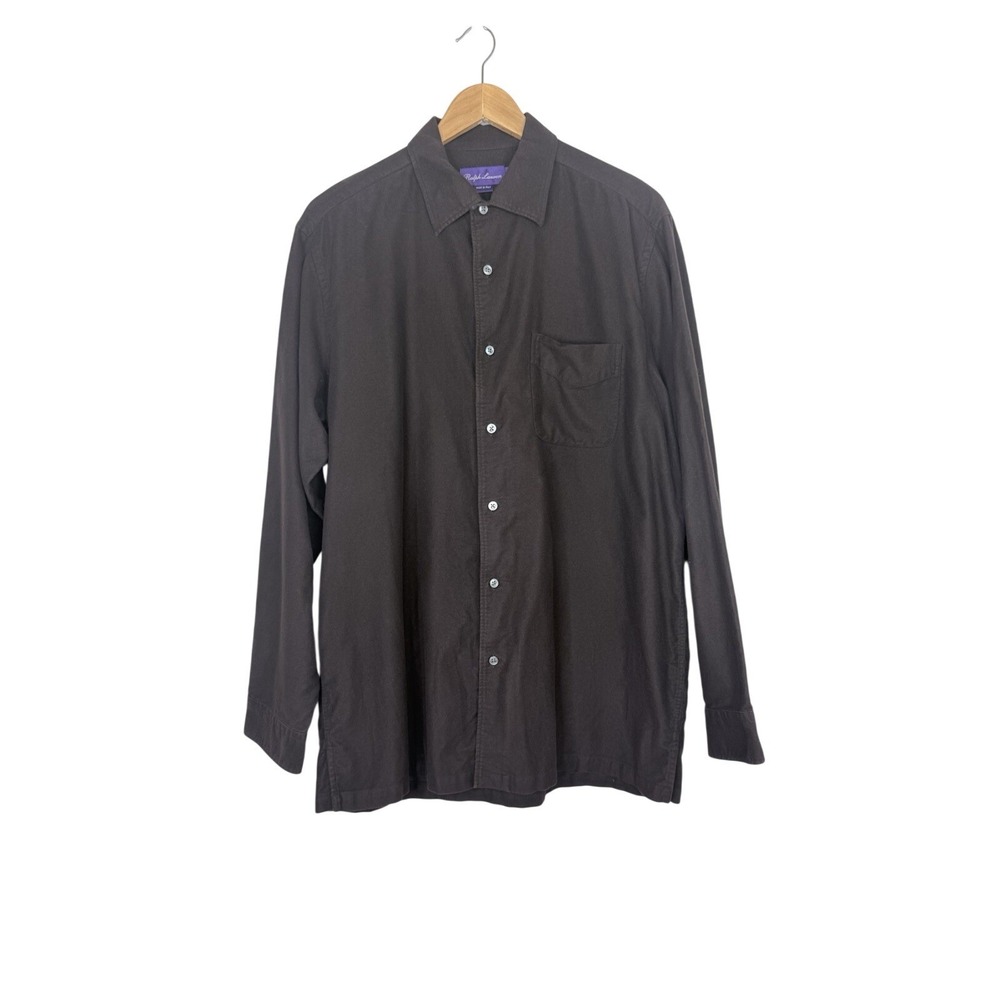 Ralph Lauren Purple Label Brown Cotton Long Sleeve Button Up Shirt Size Large